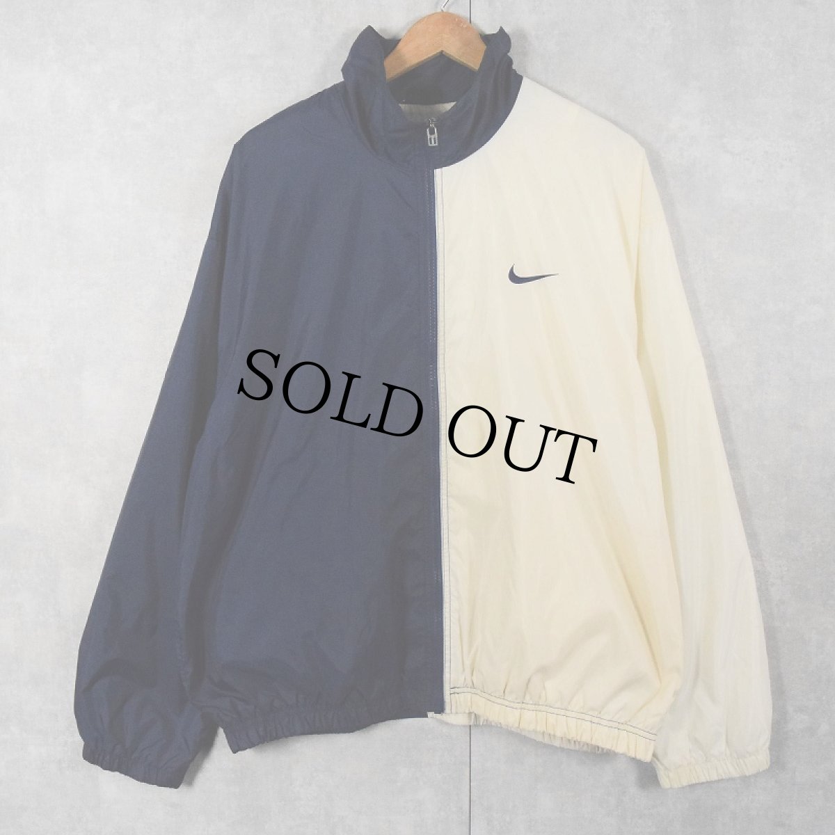 画像2: NIKE 2トーン ナイロンジャケット NAVY×WHITE L (2)