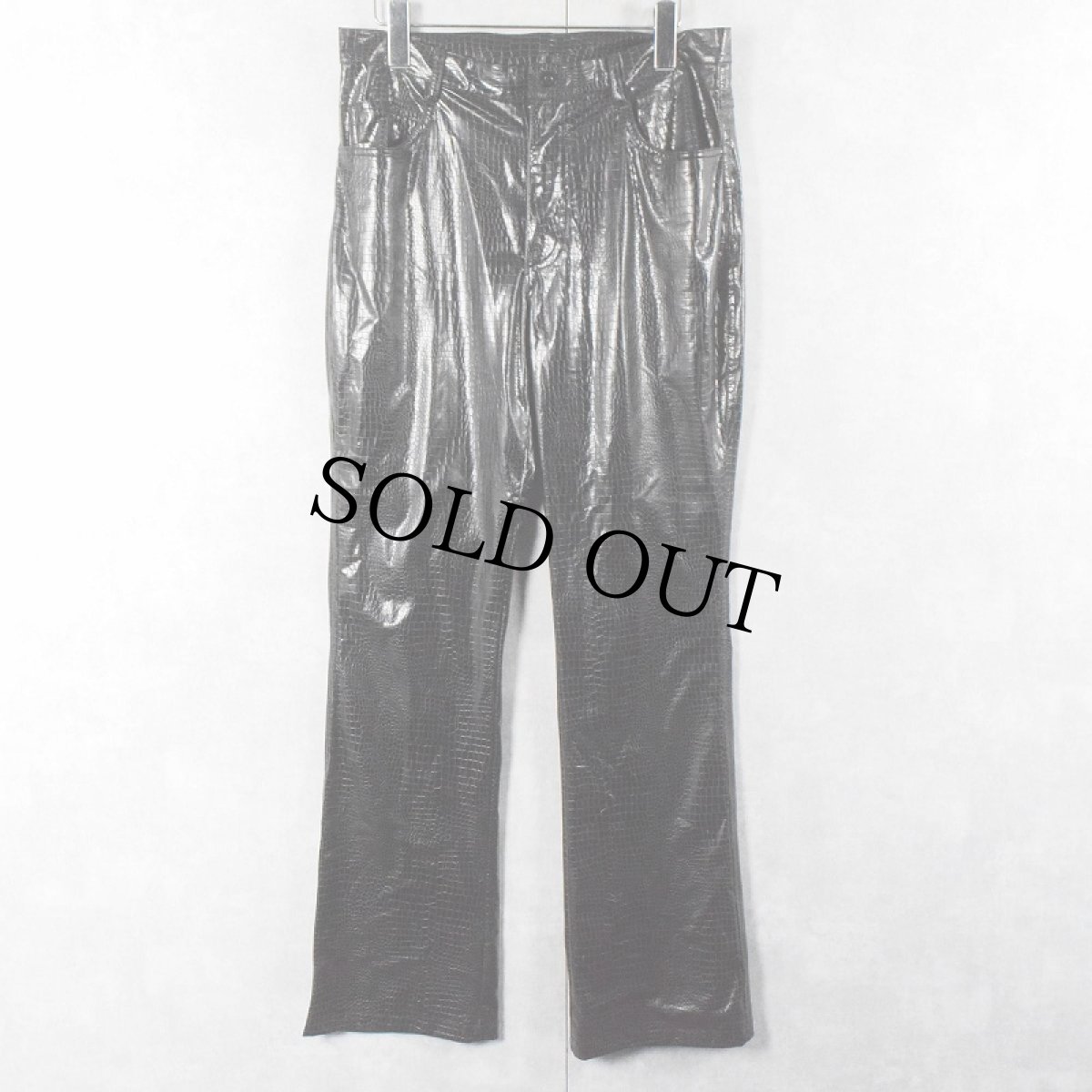 画像2: クロコダイル柄 フェイクレザー フレアパンツ W31 (2)