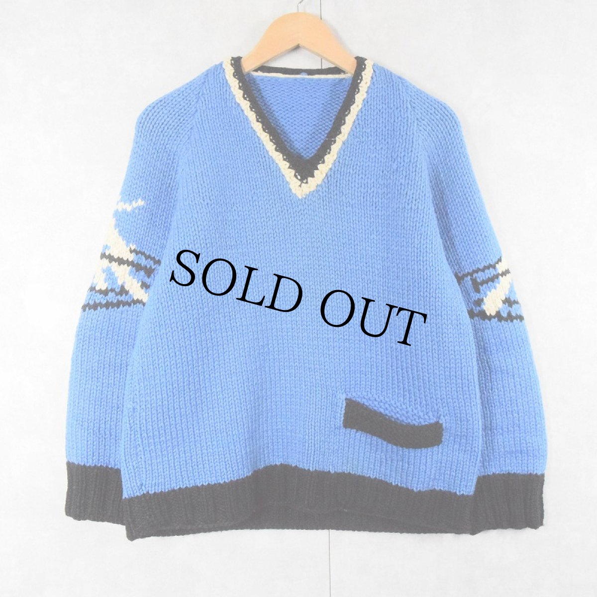 画像1: 〜60's Vネック ウールスキーニットセーター (1)