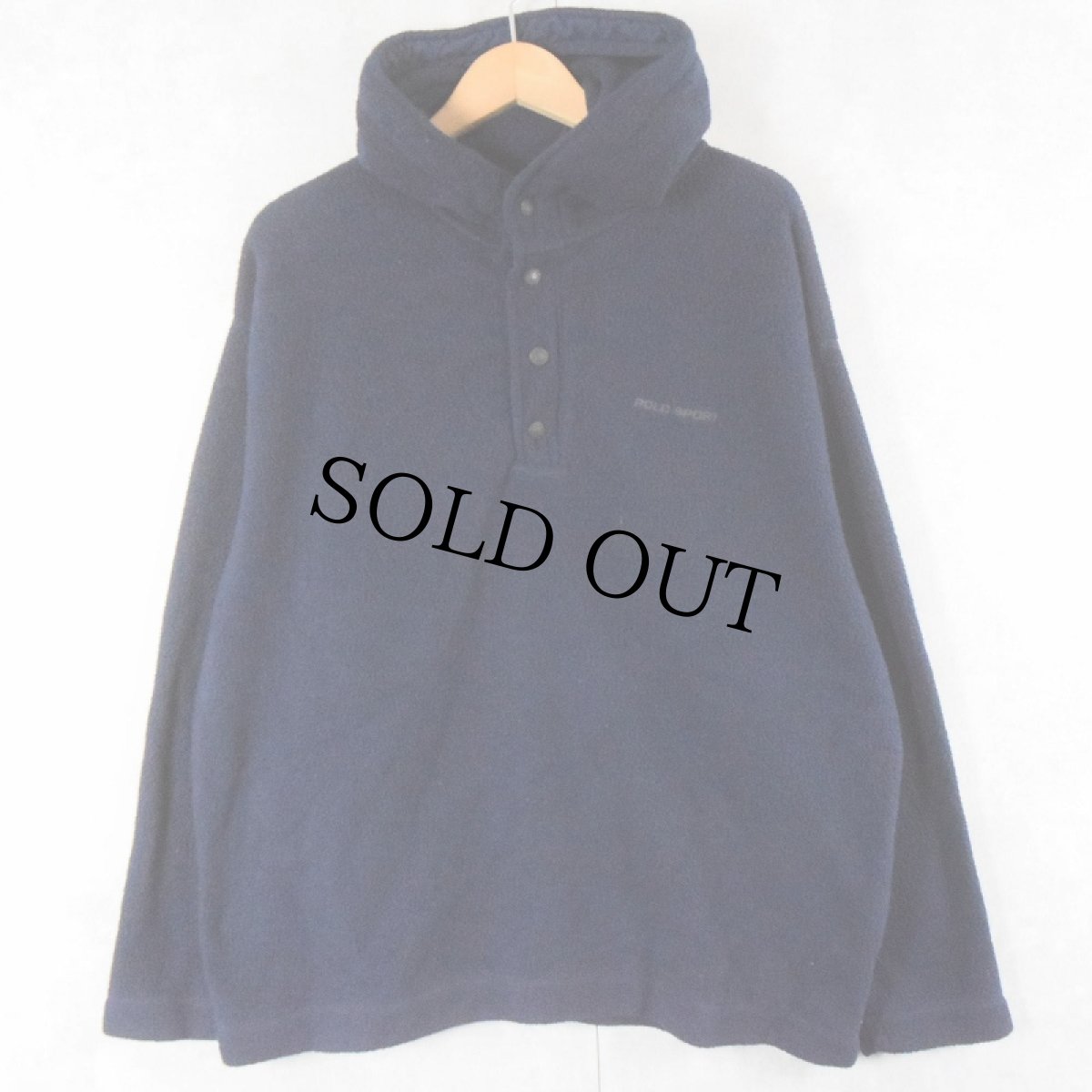 画像1: 90's POLO SPORT Ralph Lauren USA製 ハーフスナップ フリースフーディ NAVY L (1)