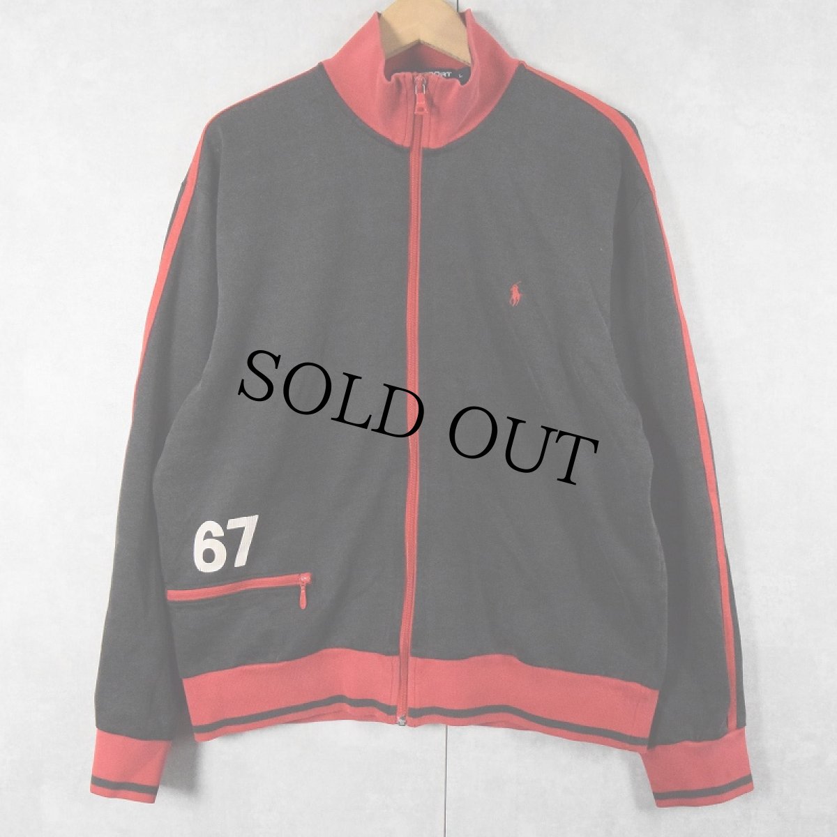 画像1: 90's POLO SPORT Ralph Lauren "67" サイドライン スウェットジップジャケット BLACK L (1)