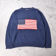 画像1: STARS AND STRIPES USA製 星条旗柄 コットンニットセーター L (1)