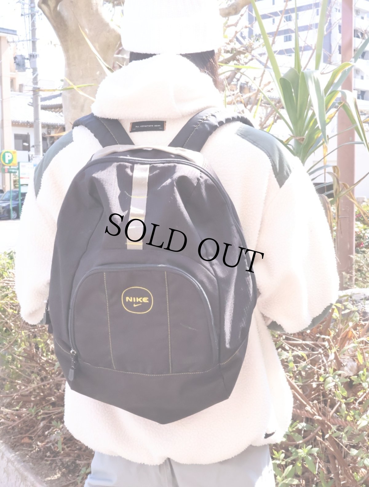 画像2: NIKE ロゴ刺繍 リップストップ ナイロンバッグパック BLACK (2)