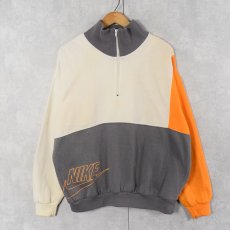 画像1: 90's NIKE 銀タグ 切り替えデザイン ハーフジップ スウェット L (1)