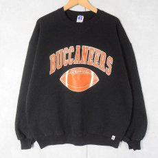 画像1: 90's〜 RUSSELL ATHLETIC USA製 "BUCCANEERS" 前V プリントスウェット BLACK XL (1)