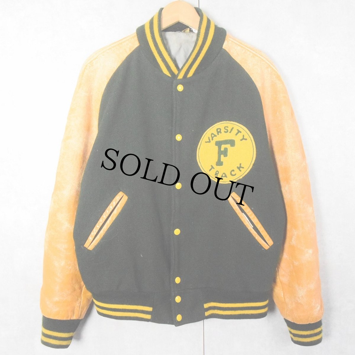 画像1: 〜70's USA製 "VARSITY F TRACK" レザー×メルトンウール スタジャン SIZE46 (1)