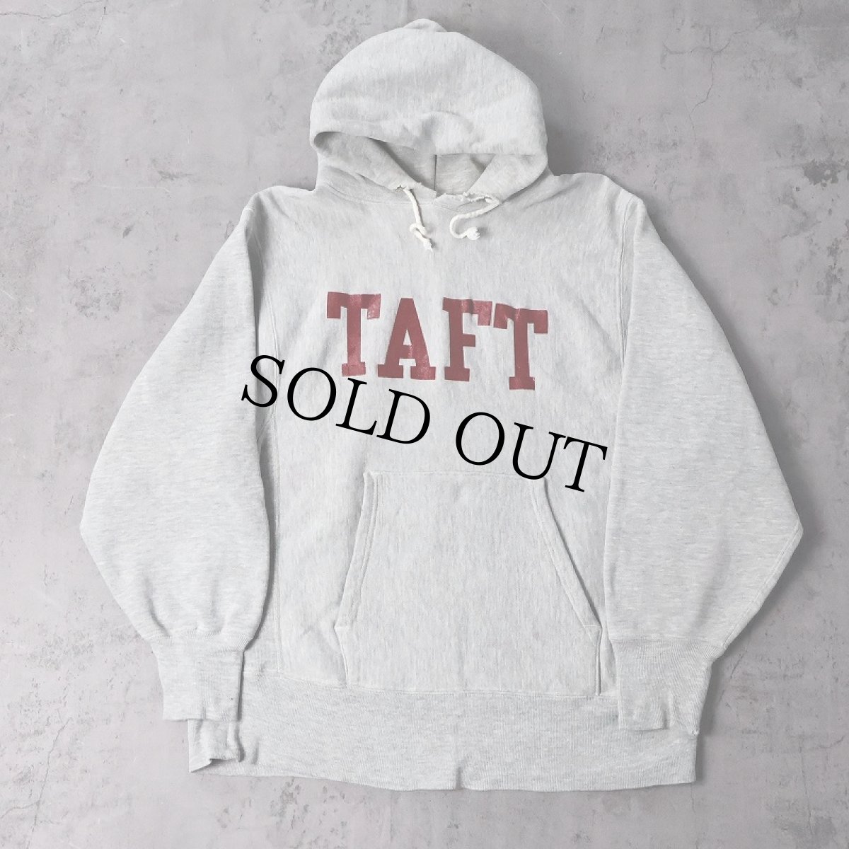 画像1: 70's Champion 青単色タグ REVERSE WEAVE USA製 "TAFT" プリントスウェットフーディー M (1)