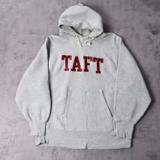 画像1: 70's Champion 青単色タグ REVERSE WEAVE USA製 "TAFT" プリントスウェットフーディー M (1)