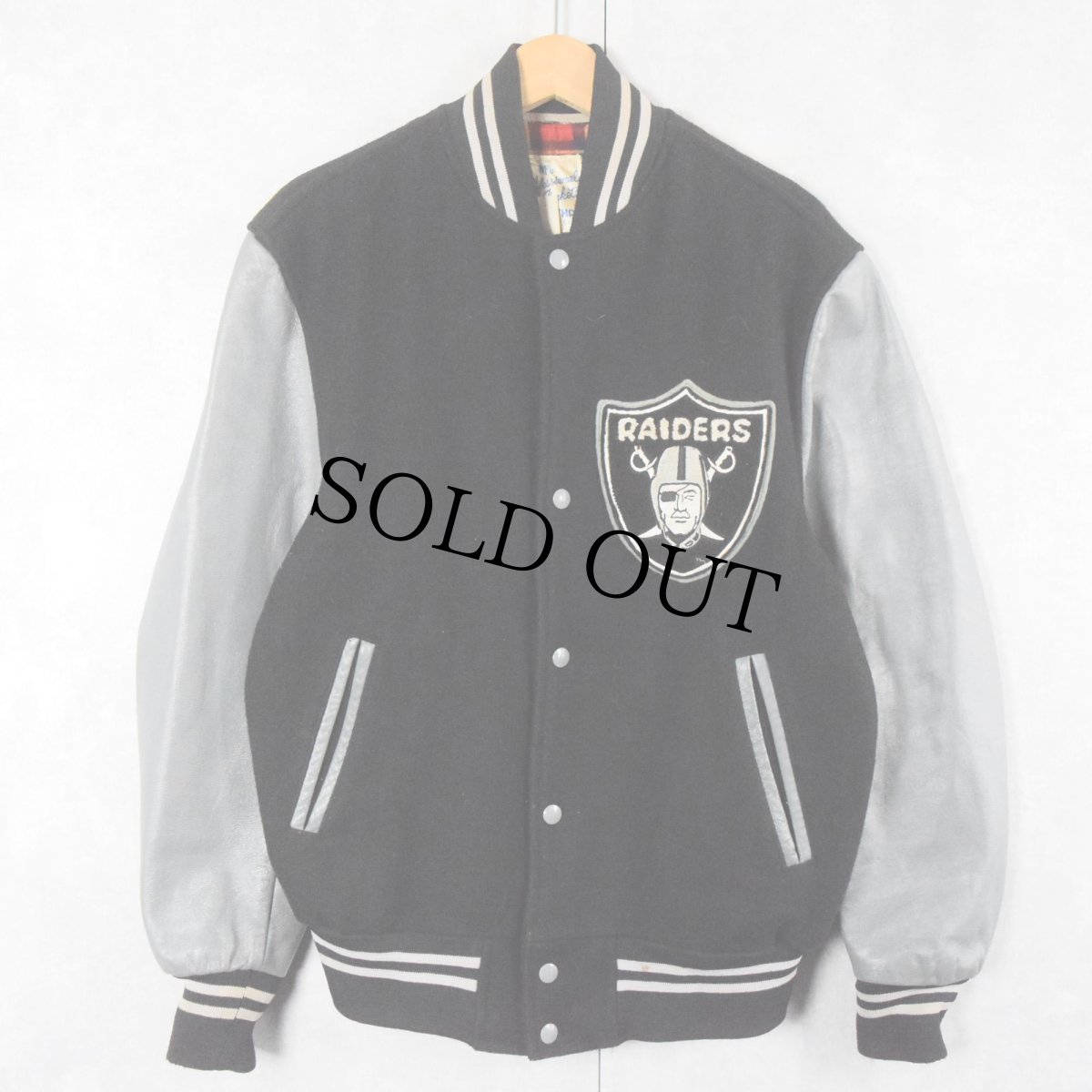 画像1: 80's NFL RAIDERS CANADA製 フットボールチーム レザー×ウールスタジャン M (1)