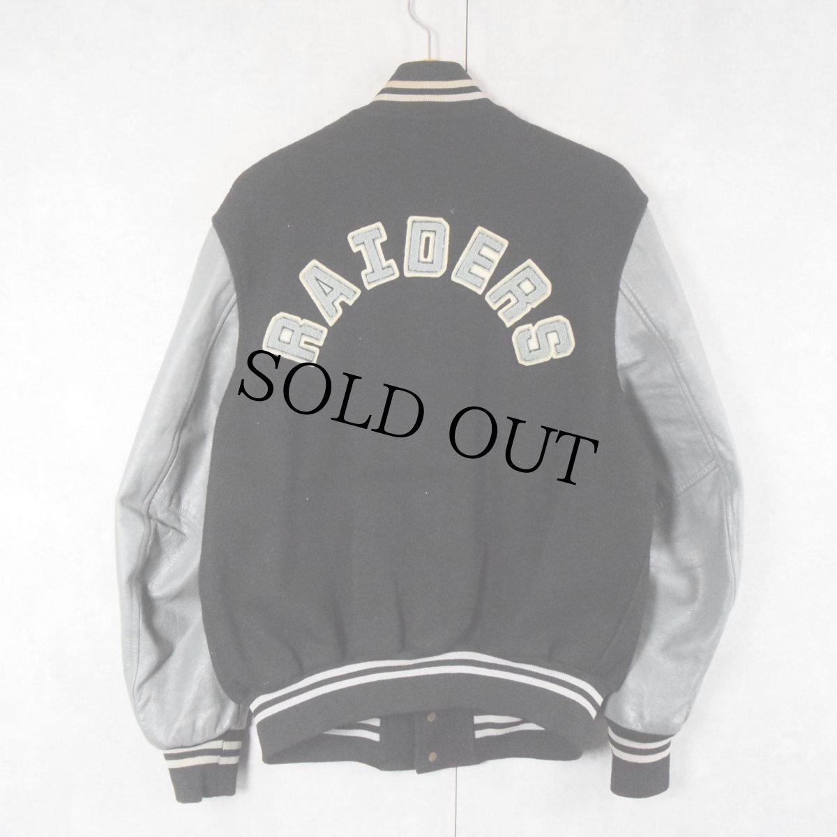 画像2: 80's NFL RAIDERS CANADA製 フットボールチーム レザー×ウールスタジャン M (2)