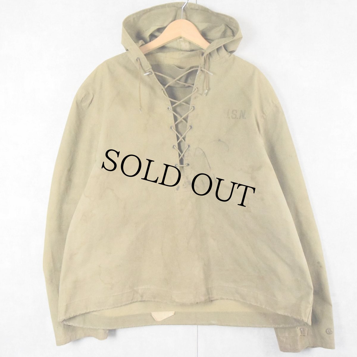 画像1: 40's U.S.NAVY デッキレインパーカー ステンシル入り LARGE (1)