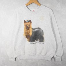 画像1: 90's USA製 "Yorkshire Terrier" 犬プリントラグランスウェット L (1)