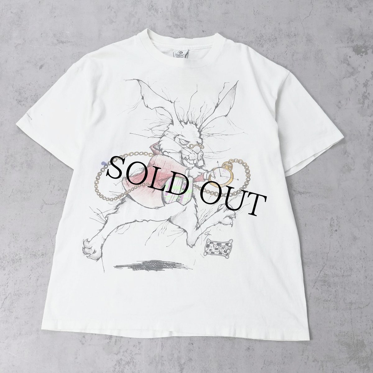 画像1: 90's Alice in Wonderland USA製 白うさぎ キャラクタープリントTシャツ L (1)