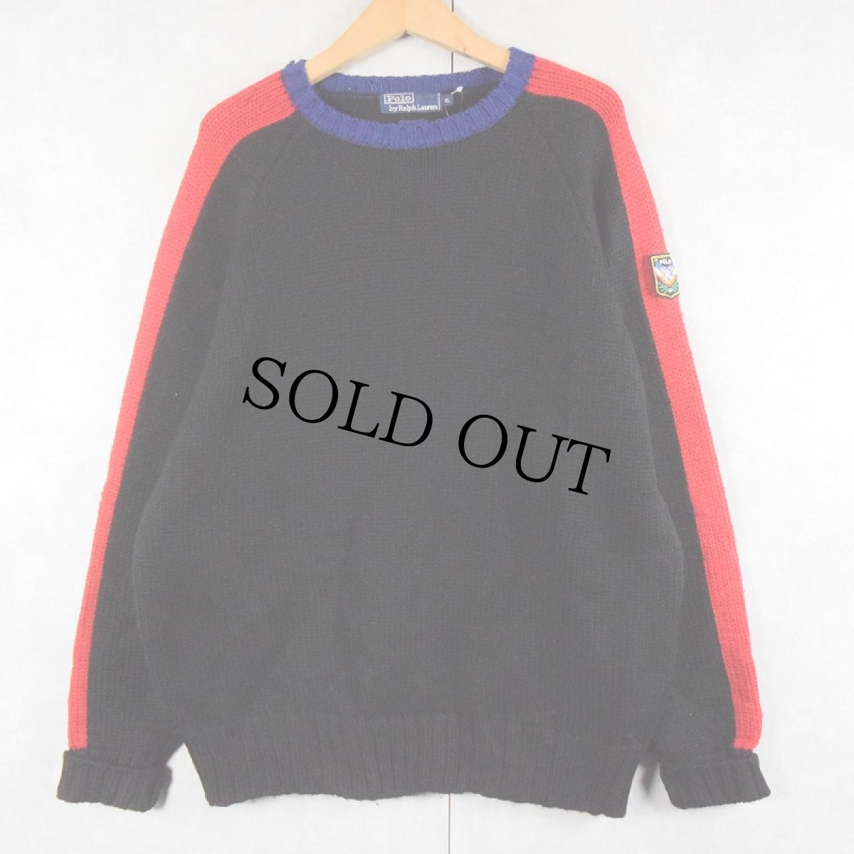 画像1: POLO Ralph Lauren "UNI CREST PATCH" ウールニットセーター BLACK XL (1)