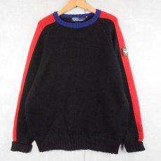 画像1: POLO Ralph Lauren ユニパッチ付き ウールニットセーター BLACK XL (1)