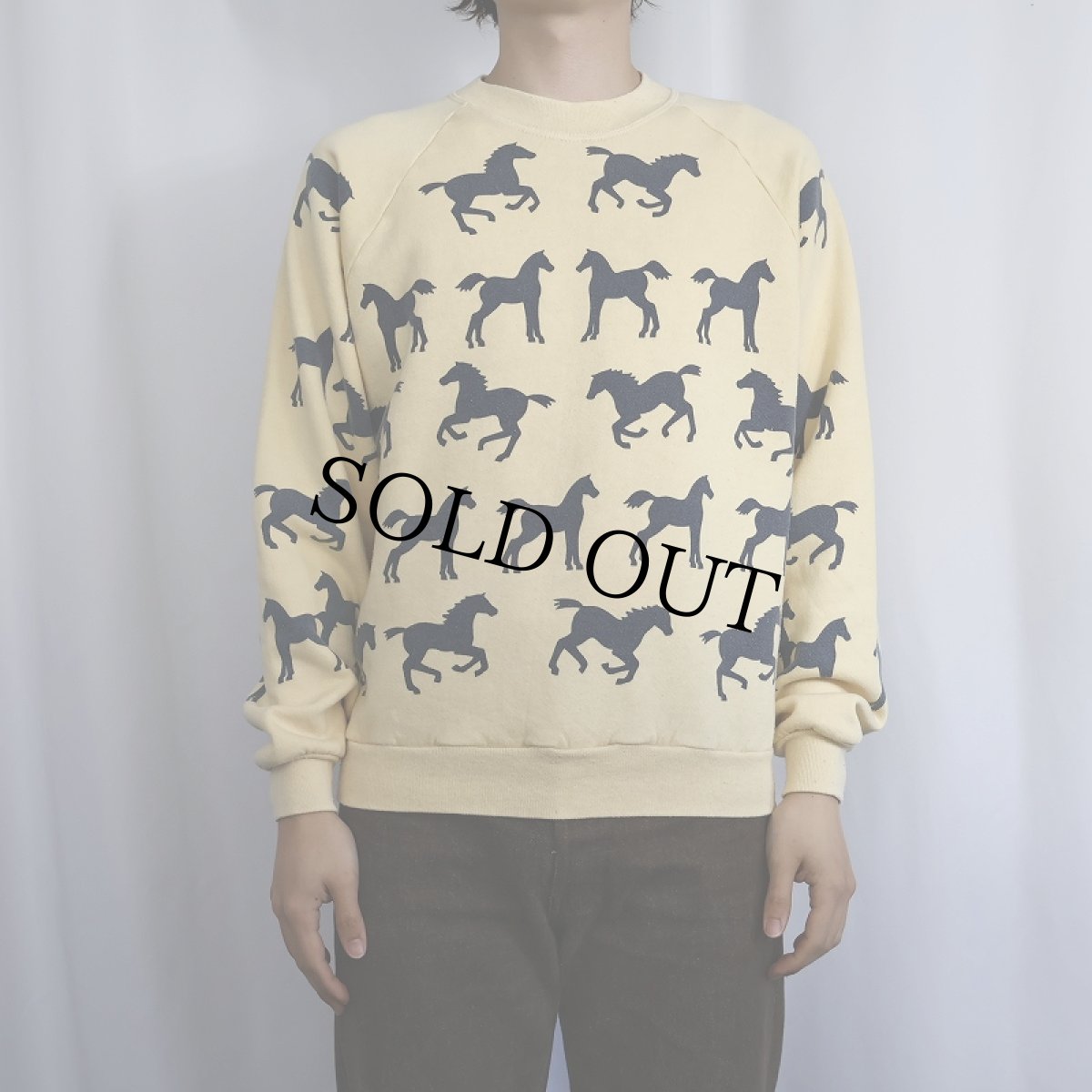 画像2: 90's MICHIGAN RAG CO. USA製 馬柄 プリントスウェット L (2)