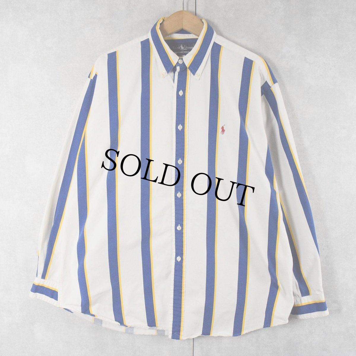 画像1: POLO Ralph Lauren ロゴ刺繍 ストライプ柄 コットンボタンダウンシャツ XL (1)