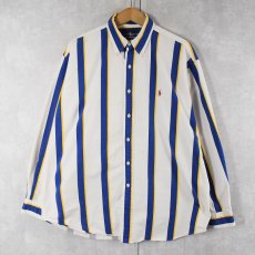 画像1: POLO Ralph Lauren ロゴ刺繍 ストライプ柄 コットンボタンダウンシャツ XL (1)