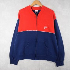 画像1: 90's NIKE 銀タグ USA製 ロゴ刺繍 スウェットジップジャケット XL (1)