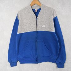 画像1: 90's NIKE 銀タグ USA製 ロゴ刺繍 スウェットジップジャケット L (1)