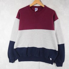 画像1: 90's RUSSELL ATHLETIC USA製 前V 切り替えデザインスウェット L (1)