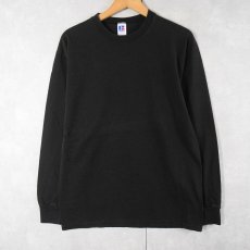 画像1: 80's RUSSELL ATHLETIC USA製 ロゴ刺繍 無地ロンT BLACK M (1)