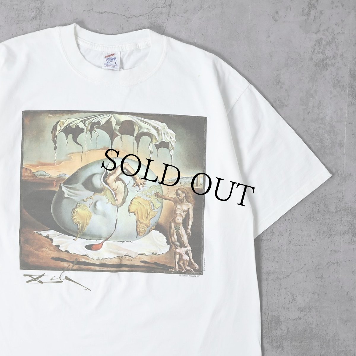 画像1: 90's SALVADOR DALI USA製 "新人類の誕生を見つめる地政学の子供" アートプリントTシャツ MINT CONDITION L (1)