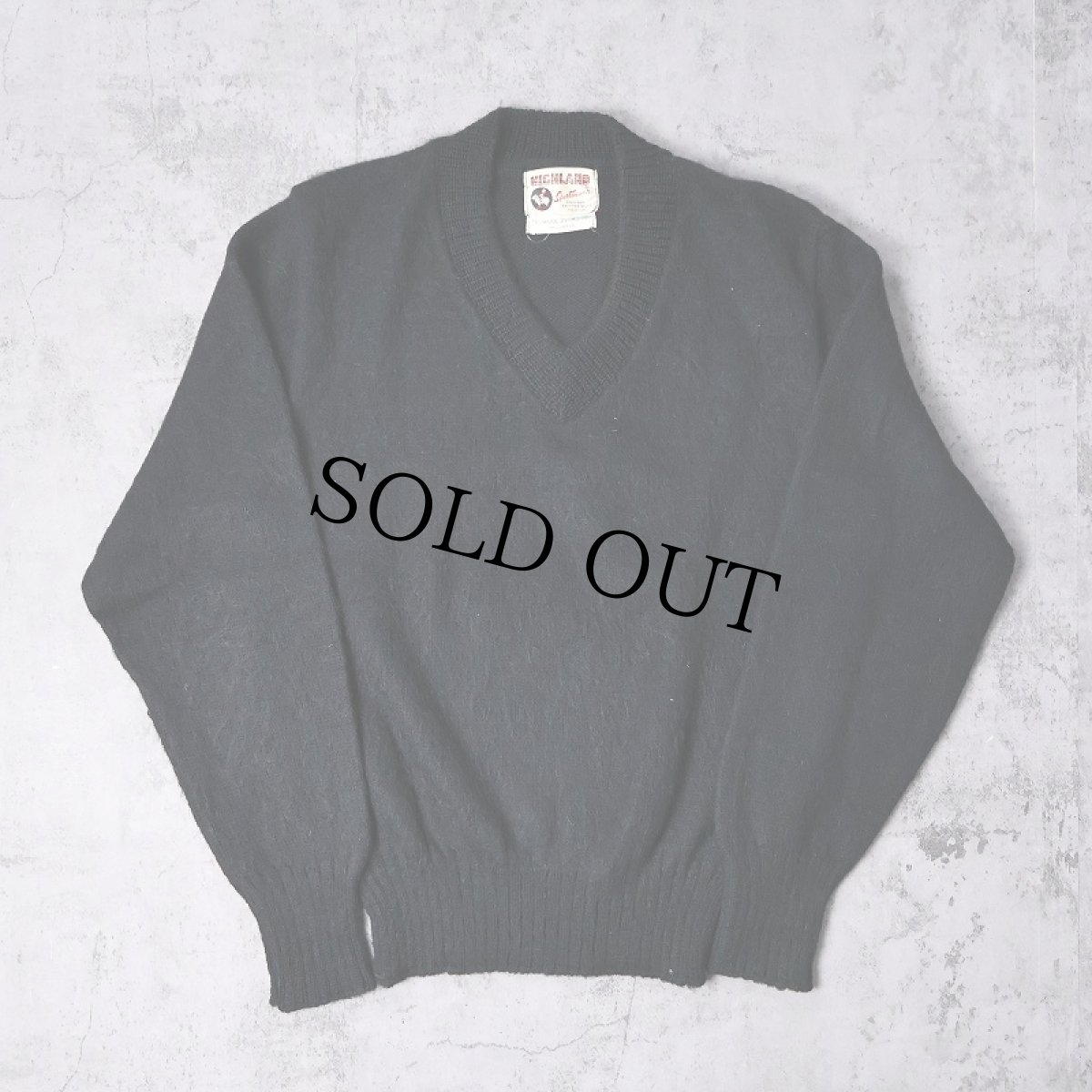 画像1: 60's Highland Vネック ブラックモヘア ニットセーター M (1)