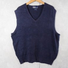画像1: POLO Ralph Lauren コットン×リネン 柄編みニットベスト NAVY L (1)