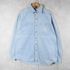 画像1: 90's GAP USA製 ロゴ刺繍 デニムシャツ S (1)