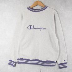 画像1: 90's Champion REVERSE WEAVE USA製 ロゴ刺繍 ボーダーリブスウェット L (1)