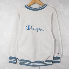 画像1: 90's Champion REVERSE WEAVE USA製 ロゴ刺繍 ボーダーリブスウェット M (1)
