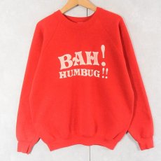 画像1: 90's USA製 "BAH! HUMBUG!!" プリントラグランスウェット XL (1)