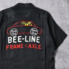 画像1: 60's King Louie "BEE-LINE FRAME&AXLE" チェーン刺繍 レーヨンボーリングシャツ BLACK M (1)