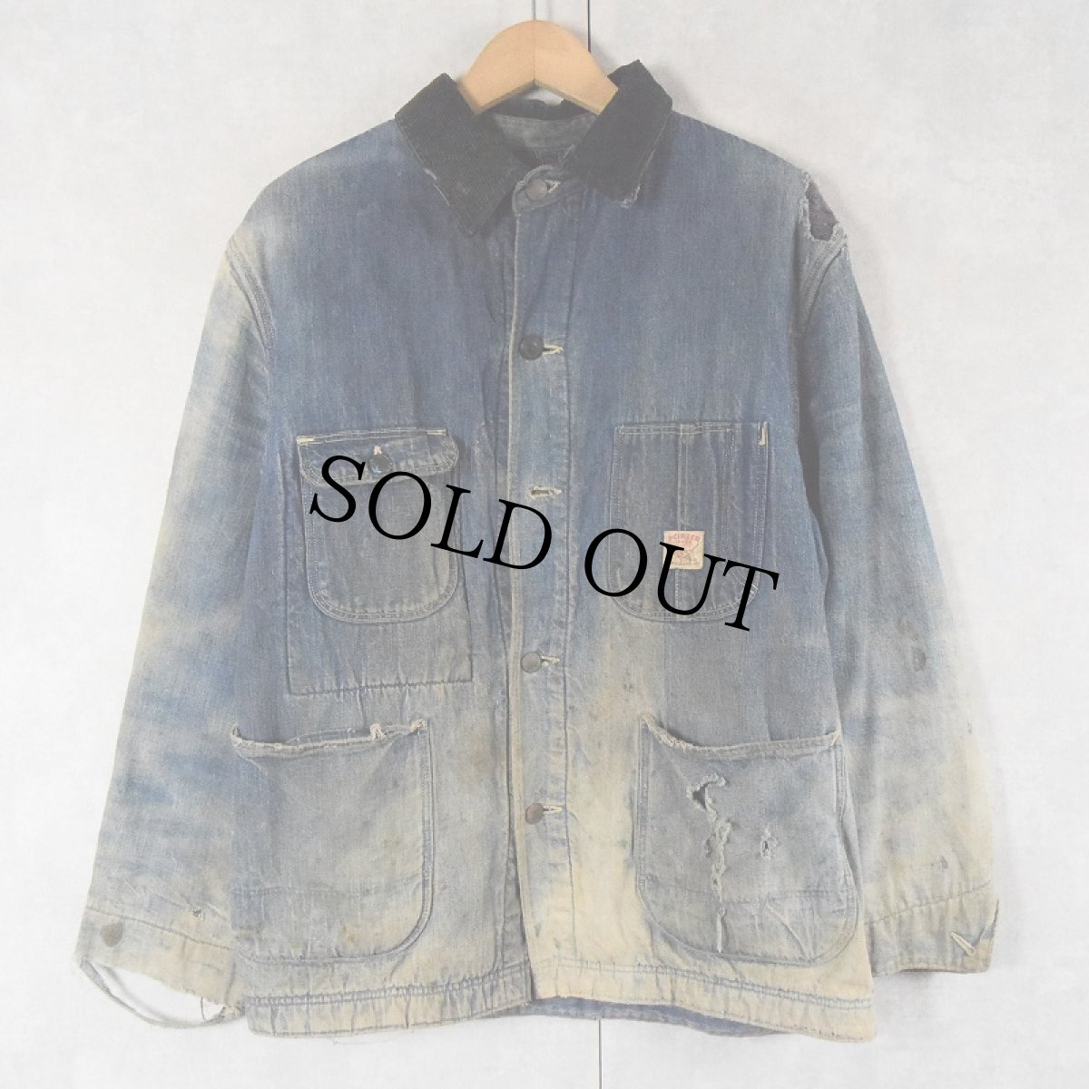 画像2: 60's POINTER サンフェード ブランケットライナー デニムカバーオール (2)