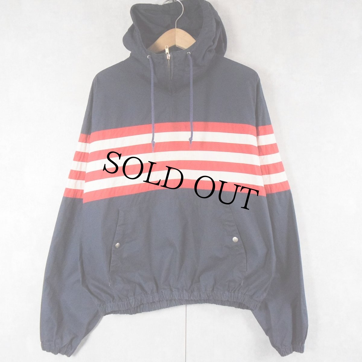 画像1: 90's POLO Ralph Lauren ボーダー柄 コットンパーカー NAVY L (1)
