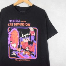 画像1: Steven Rhodes "PORTAL to the CAT DIMENSION" イラストプリントTシャツ BLACK L (1)