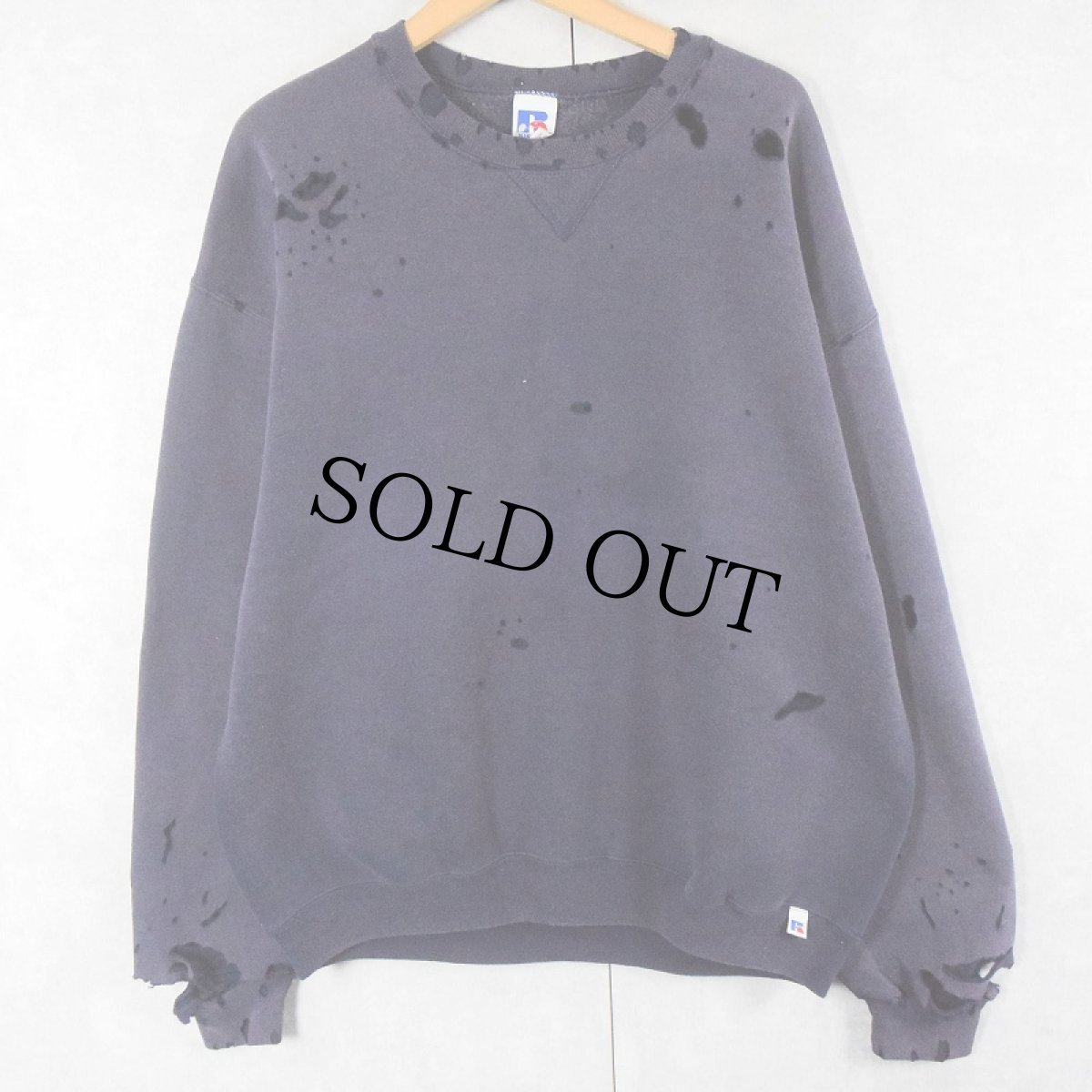 画像1: RUSSELL ATHLETIC 前V フェードスウェット NAVY XL (1)