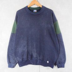 画像1: 90'〜 RUSSELL ATHLETIC USA製 切り替えデザイン フェードスウェット NAVY XL (1)