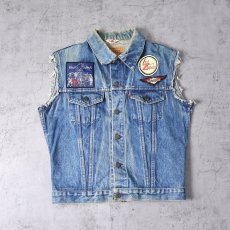 画像1: 80's EURO Levi's FRANCE製 バンドワッペン カスタムカットオフデニムベスト 38 (1)