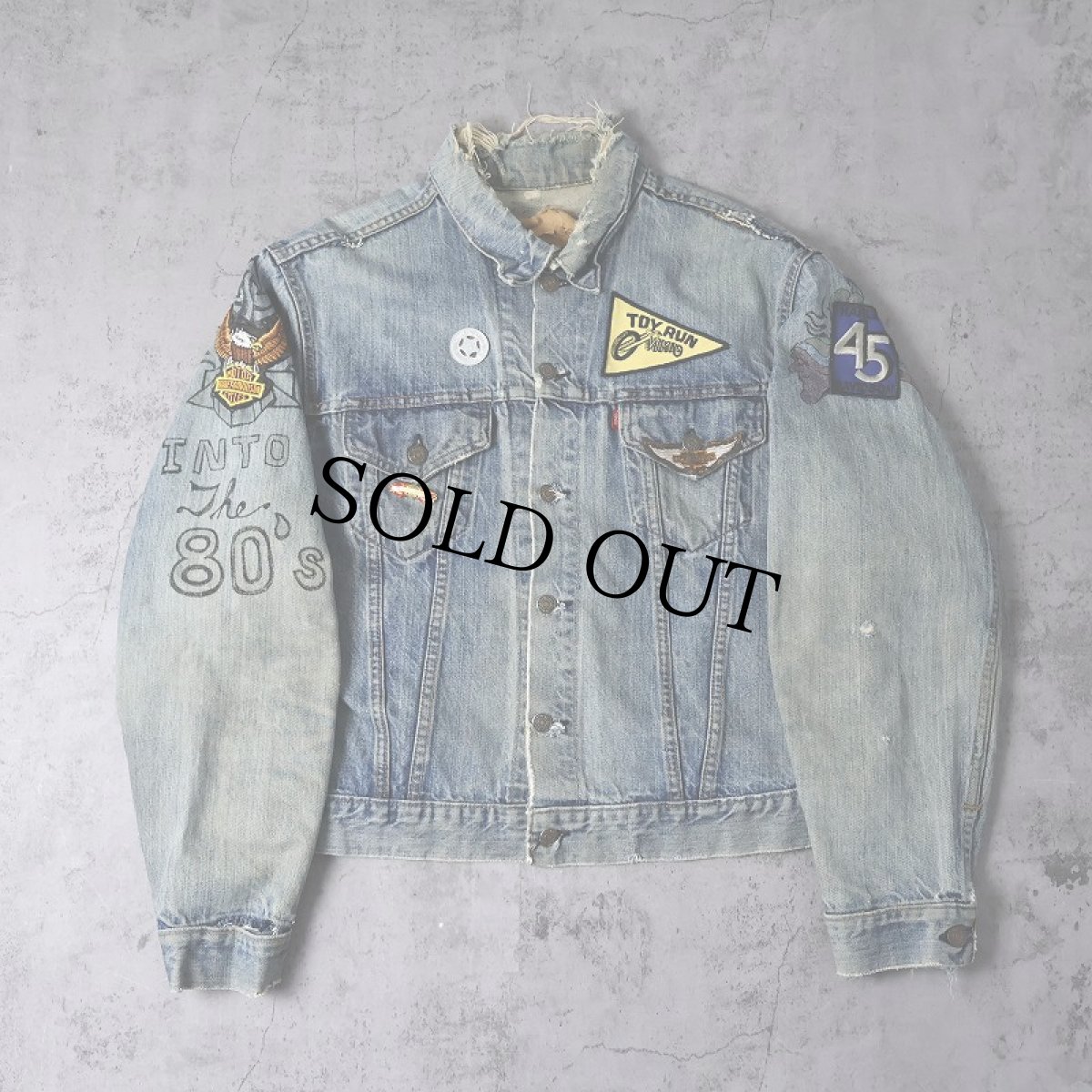 画像2: 70's Levi's 70505 バイカー ハンドペイント ワッペンカスタム デニムジャケット (2)