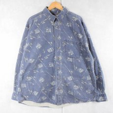 画像1: 90's Woolrich USA製 フィッシング柄 コットンボタンダウンシャツ XL (1)