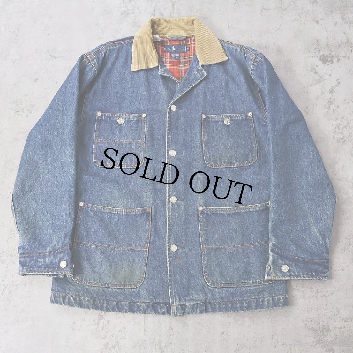 画像1: 90's Ralph Lauren ネルライナー デニムカバーオール M (1)