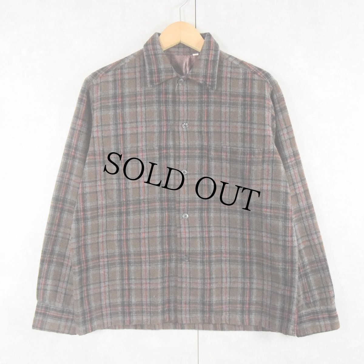 画像1: 60's〜 チェック柄 ウールシャツ M (1)