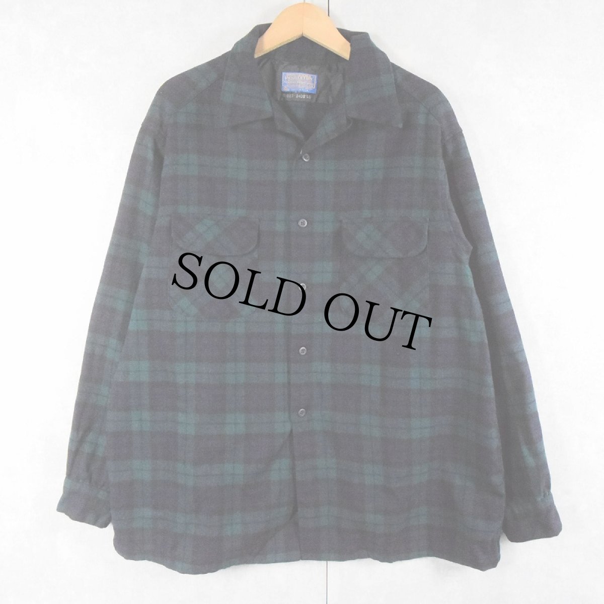 画像1: 70's PENDLETON USA製 ブラックウォッチチェック柄 ウールオープンカラーシャツ 1X (1)