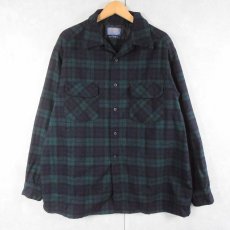 画像1: 70's PENDLETON USA製 ブラックウォッチチェック柄 ウールオープンカラーシャツ 1X (1)
