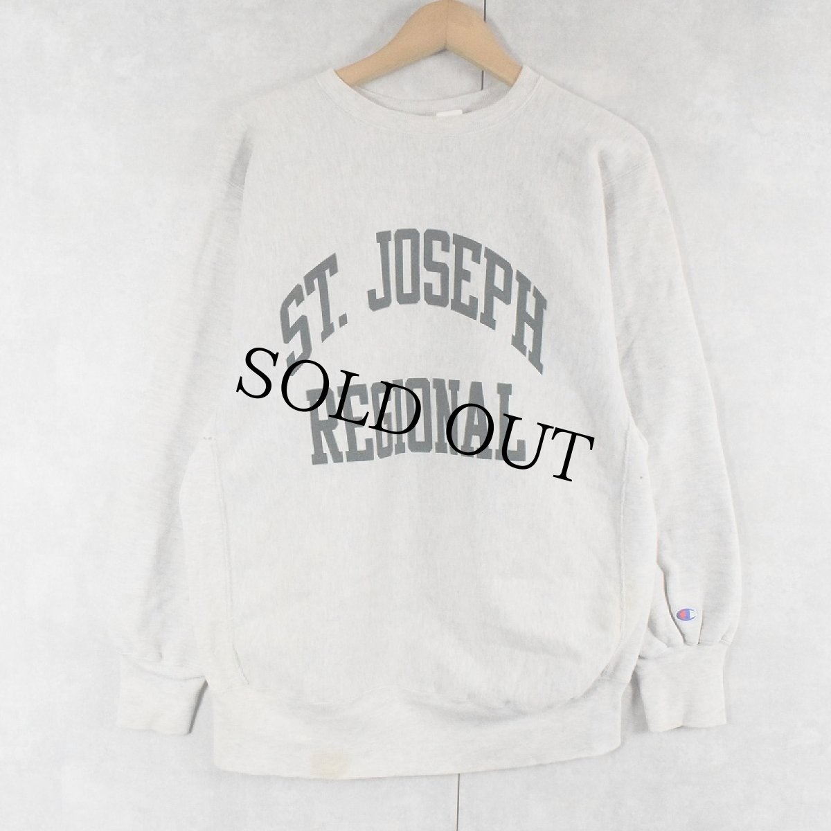 画像1: 90's Champion REVERSE WEAVE USA製 "ST. JOSEPH REGIONAL" 刺繍入り 染み込みプリントスウェット XL (1)