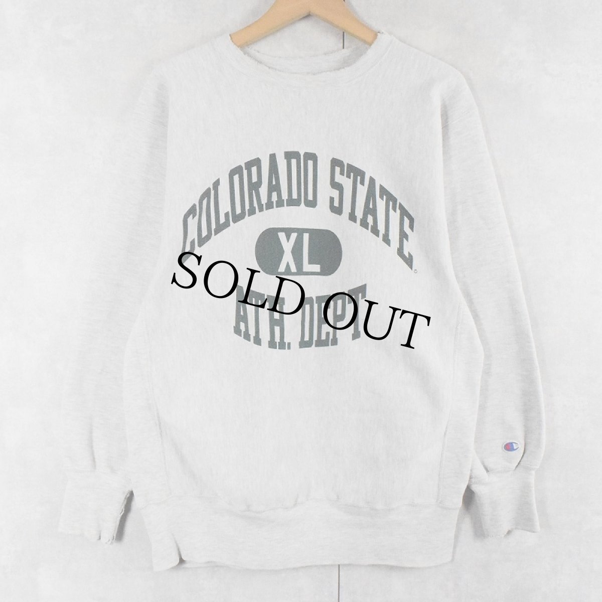 画像1: 90's Champion REVERSE WEAVE USA製 "COLORADO STATE ATH. DEPT" 染み込みプリントスウェット XL (1)
