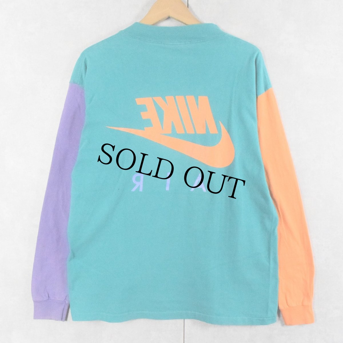 画像2: 90's NIKE 銀タグ USA製 ロゴプリント マルチカラーロンT M (2)