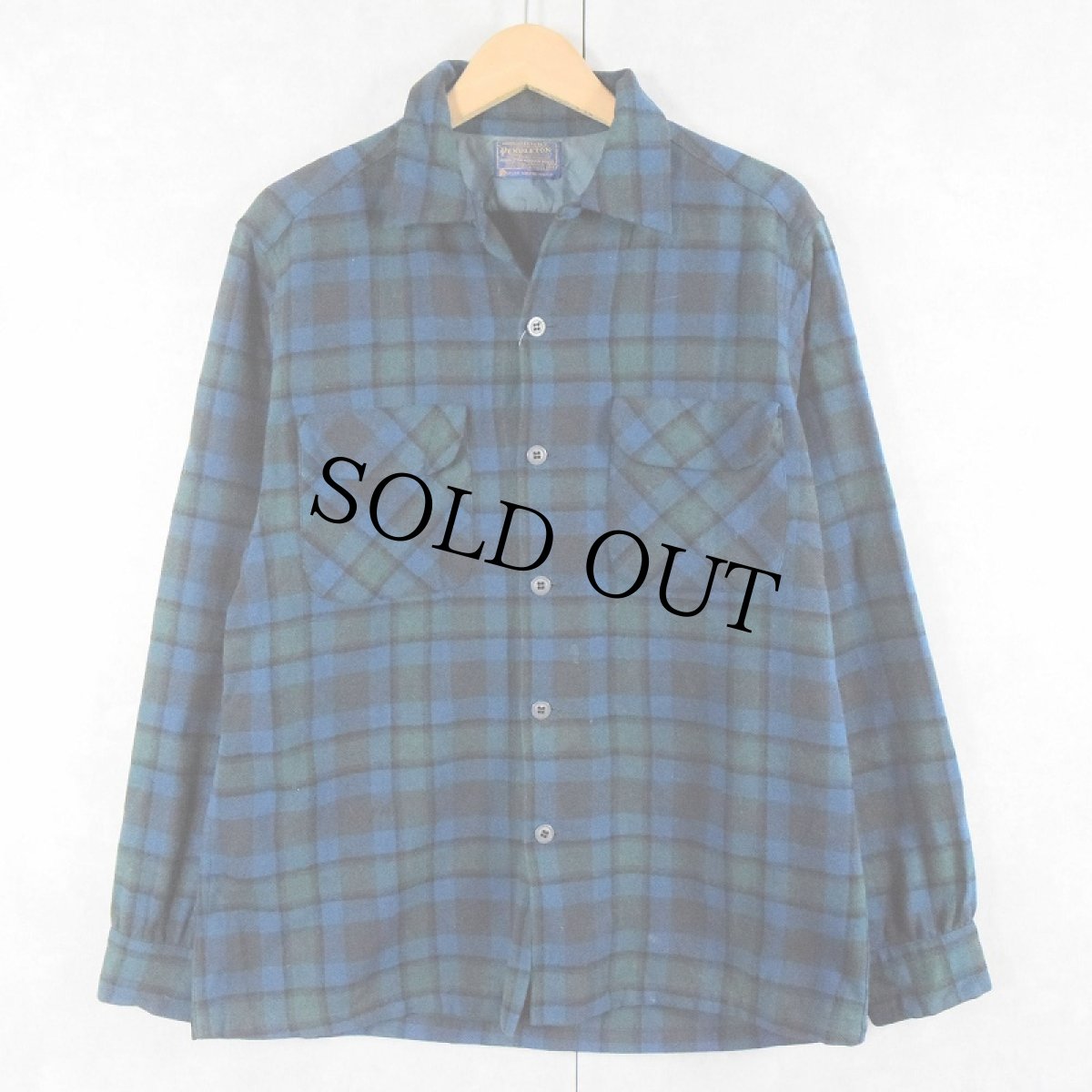 画像1: 60's PENDLETON チェック柄 ウールオープンカラーシャツ M (1)